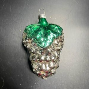 Western Germany Vintage Grapes Glass Ornament Some Wear Silver & Green Signed